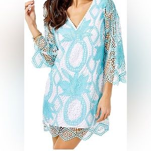 Lilly P bell sleeve crochet romper- Looks like a dress but Shorts underneath!